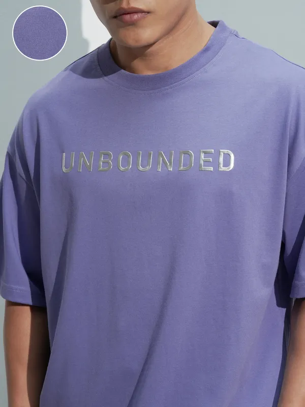Highlander Men Purple Printed Round Neck Oversized Fit T-Shirt