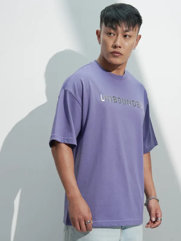 Highlander Men Purple Printed Round Neck Oversized Fit T-Shirt