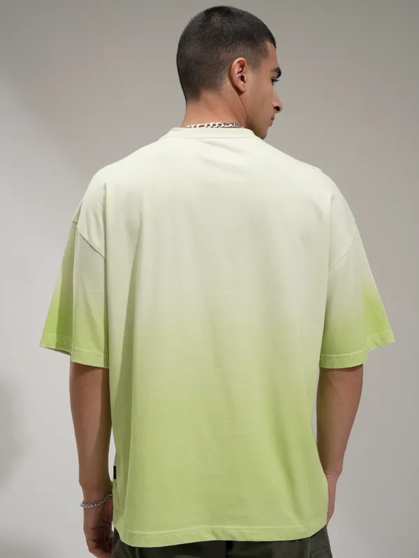 Highlander Men Green Printed Round Neck Oversized Fit T-Shirt
