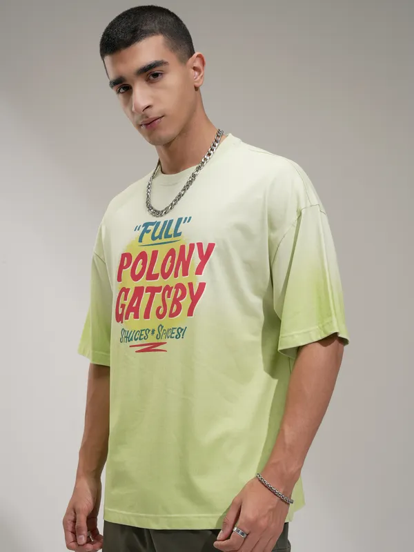 Highlander Men Green Printed Round Neck Oversized Fit T-Shirt
