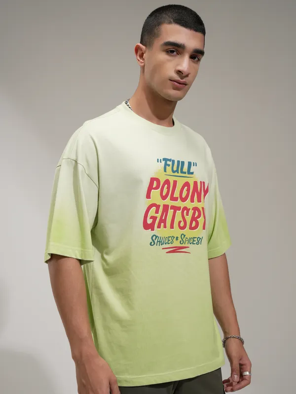 Highlander Men Green Printed Round Neck Oversized Fit T-Shirt