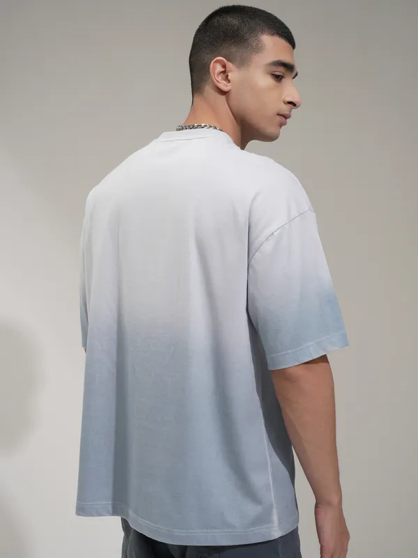 Highlander Men Grey Printed Round Neck Oversized Fit T-Shirt