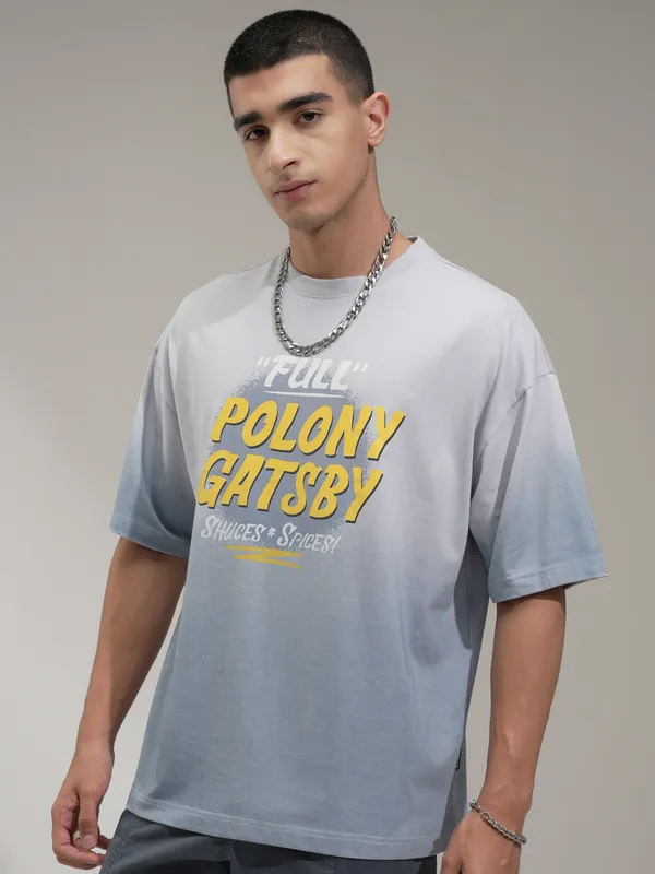 Highlander Men Grey Printed Round Neck Oversized Fit T-Shirt