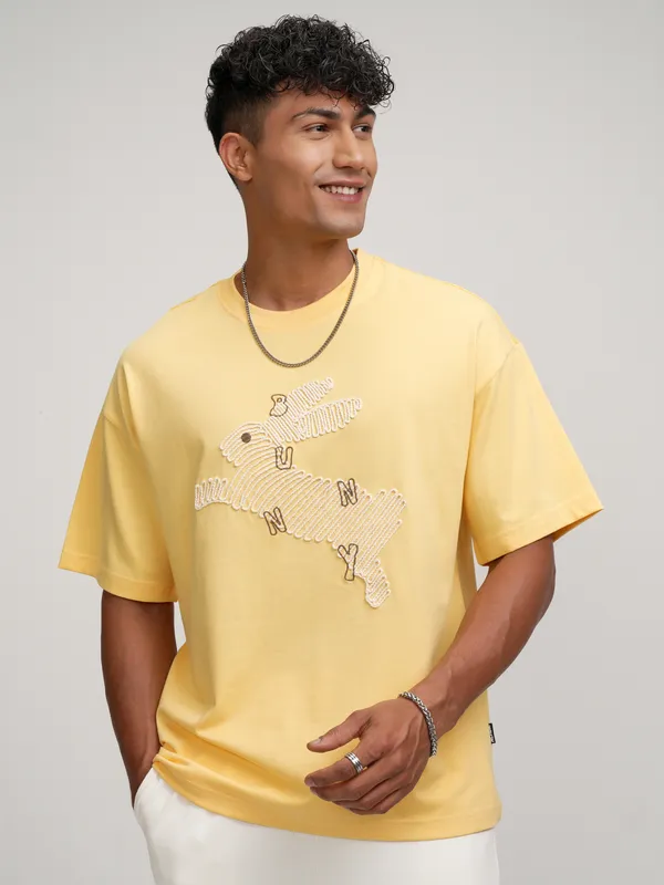 Men Self Design Round Neck Oversized Fit T-Shirt