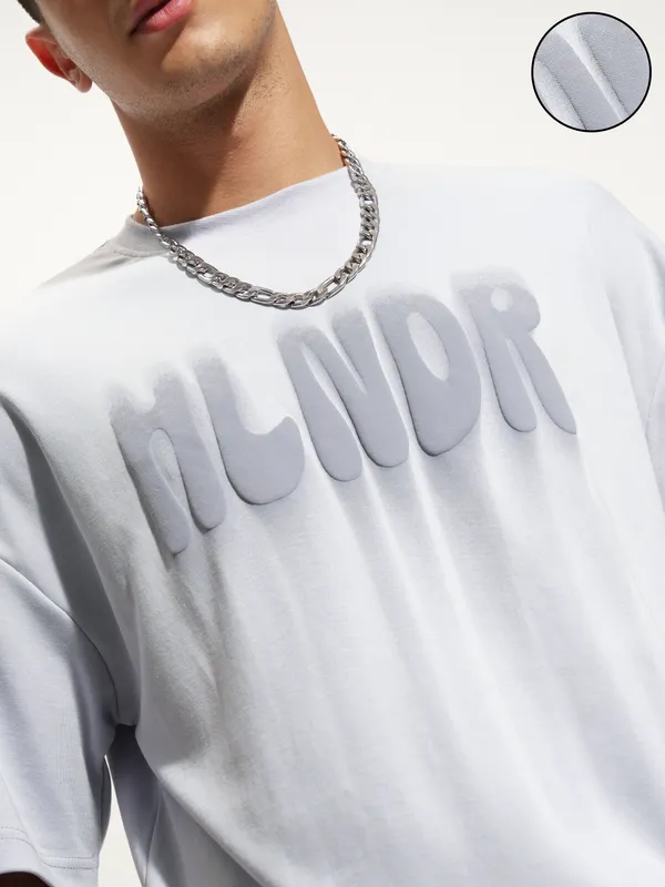 Highlander Men Grey Printed Round Neck Oversized Fit T-Shirt