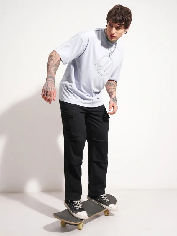 Highlander Men Grey Printed Round Neck Oversized Fit T-Shirt