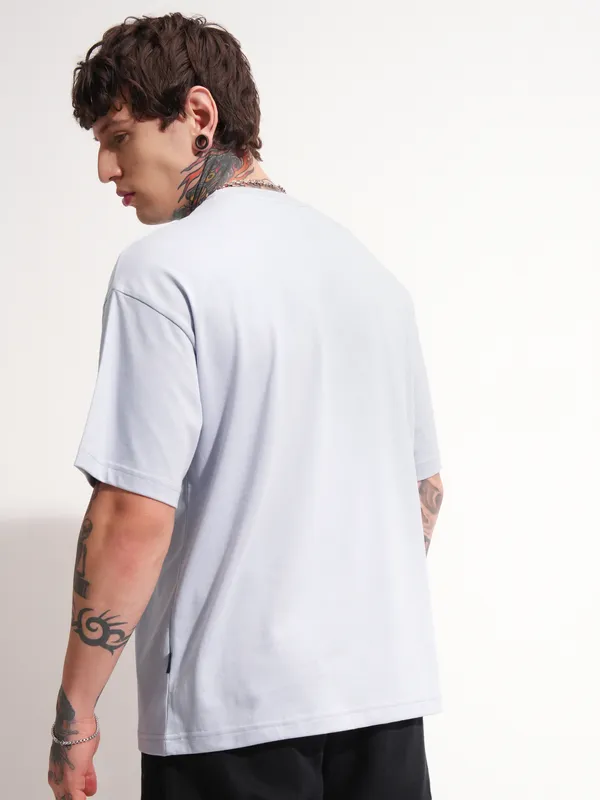 Highlander Men Grey Printed Round Neck Oversized Fit T-Shirt