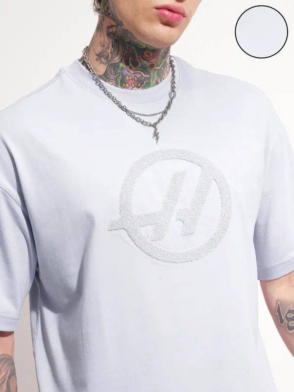 Highlander Men Grey Printed Round Neck Oversized Fit T-Shirt