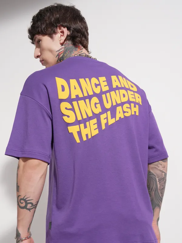 Highlander Men Purple Printed Round Neck Oversized Fit T-Shirt