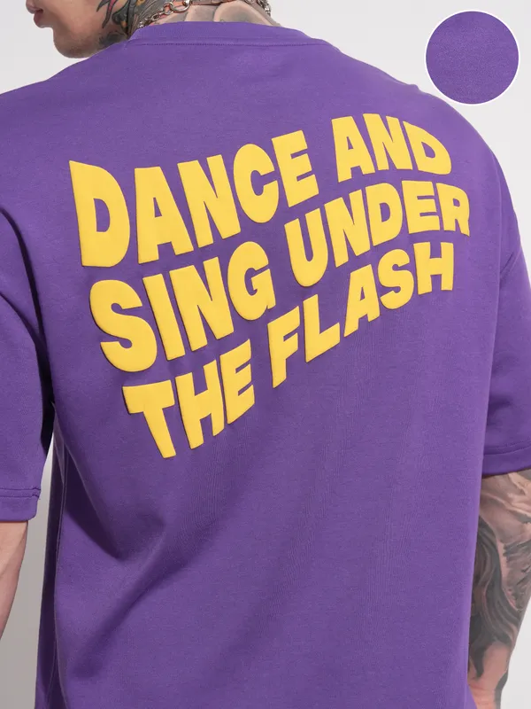 Highlander Men Purple Printed Round Neck Oversized Fit T-Shirt
