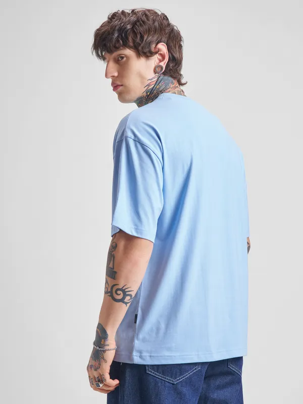 Highlander Men Blue Printed Round Neck Oversized Fit T-Shirt