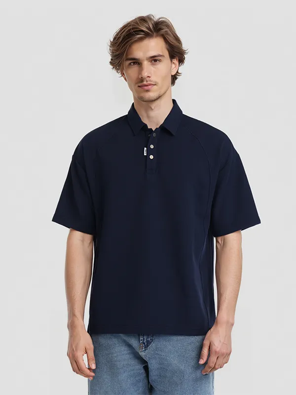 Highlander Men Navy Blue Solid Polo Collar T-Shirt