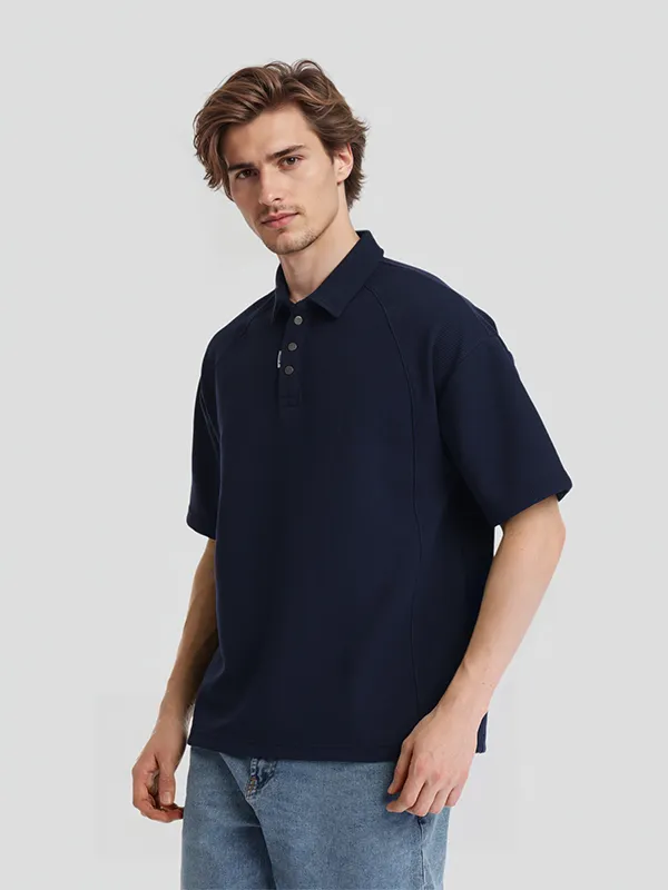 Highlander Men Navy Blue Solid Polo Collar T-Shirt