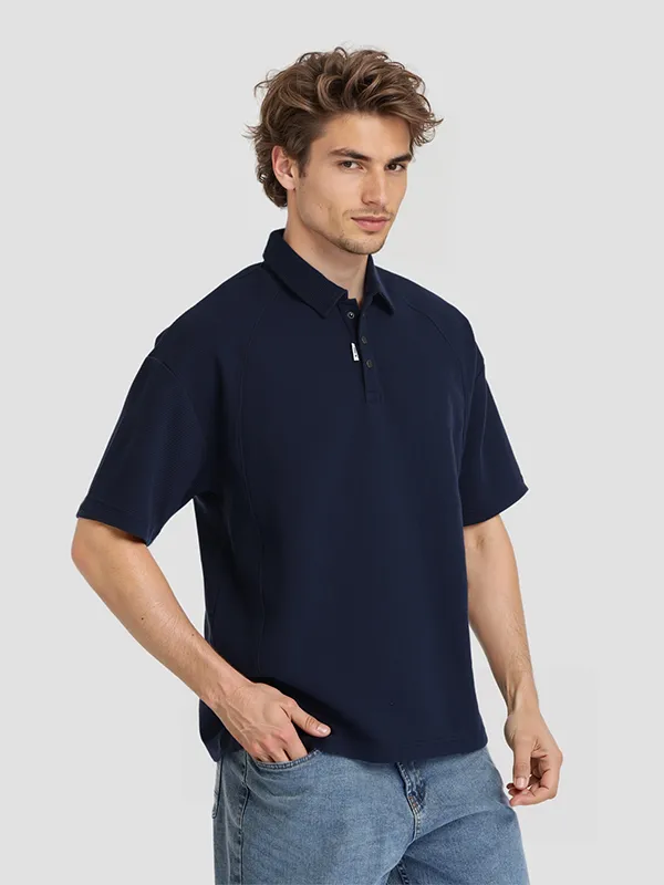 Highlander Men Navy Blue Solid Polo Collar T-Shirt