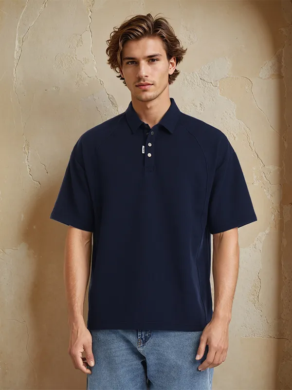 Highlander Men Navy Blue Solid Polo Collar T-Shirt