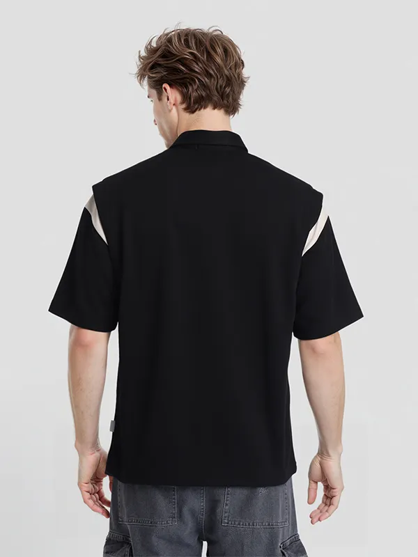 Highlander Men Black Solid Polo Collar T-Shirt