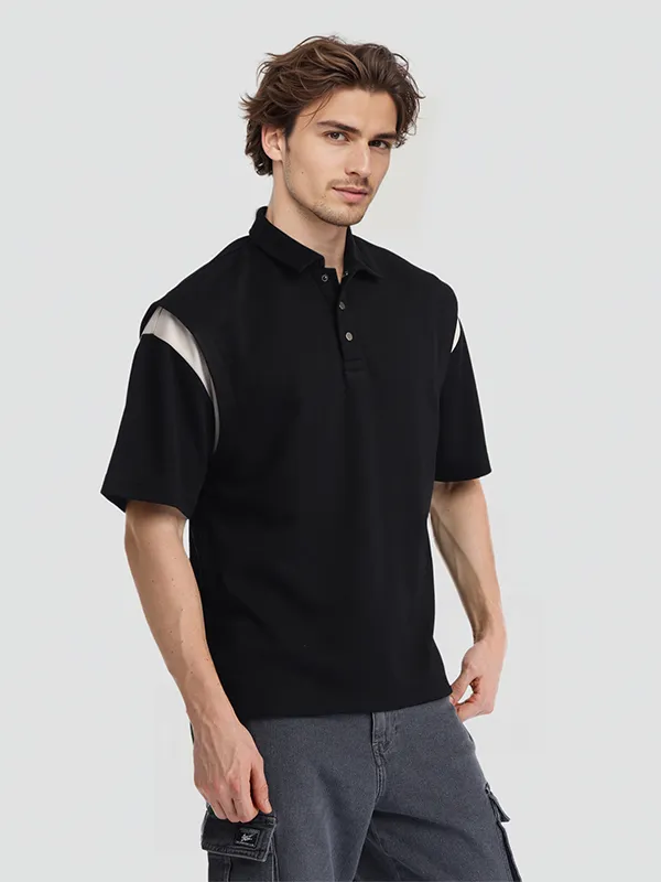 Highlander Men Black Solid Polo Collar T-Shirt