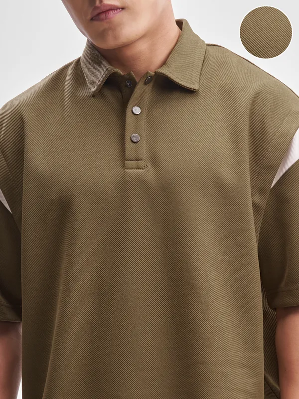 Highlander Men Brown Self Design Polo Collar T-Shirt