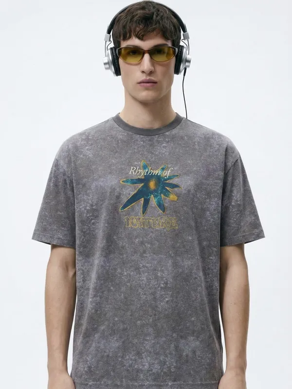 Men Printed Round Neck Oversized Fit T-Shirt