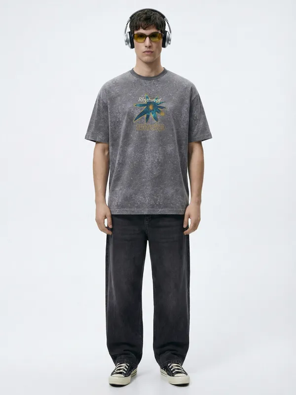 Men Printed Round Neck Oversized Fit T-Shirt