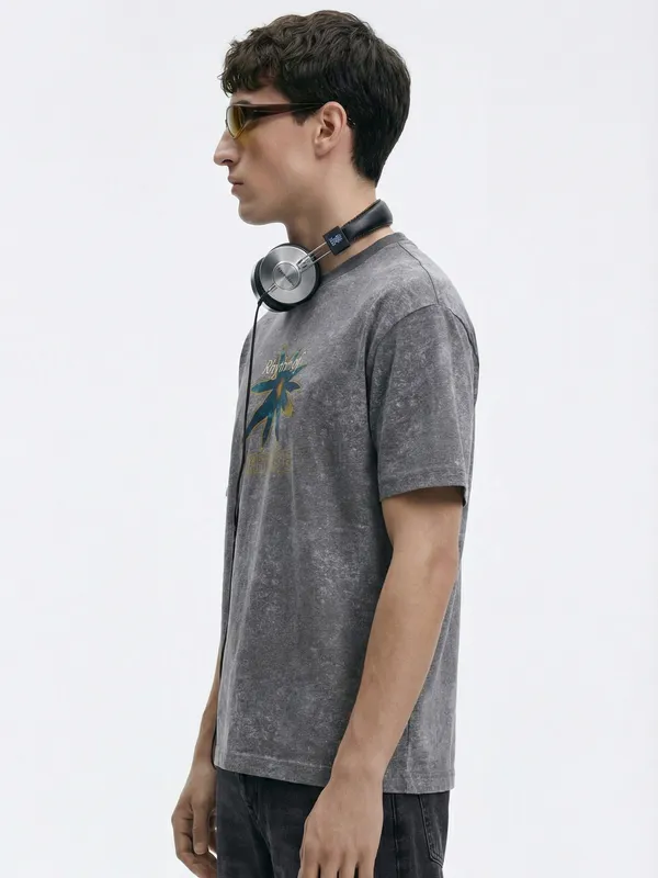 Men Printed Round Neck Oversized Fit T-Shirt