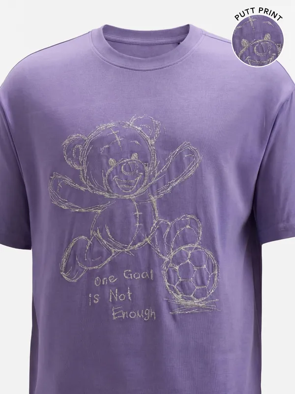 Highlander Men Purple Embroidered Round Neck T-Shirt