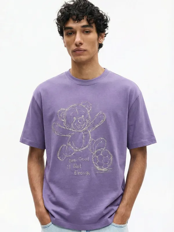 Highlander Men Purple Embroidered Round Neck T-Shirt