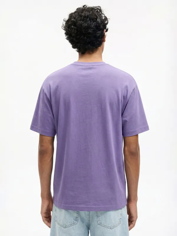 Highlander Men Purple Embroidered Round Neck T-Shirt