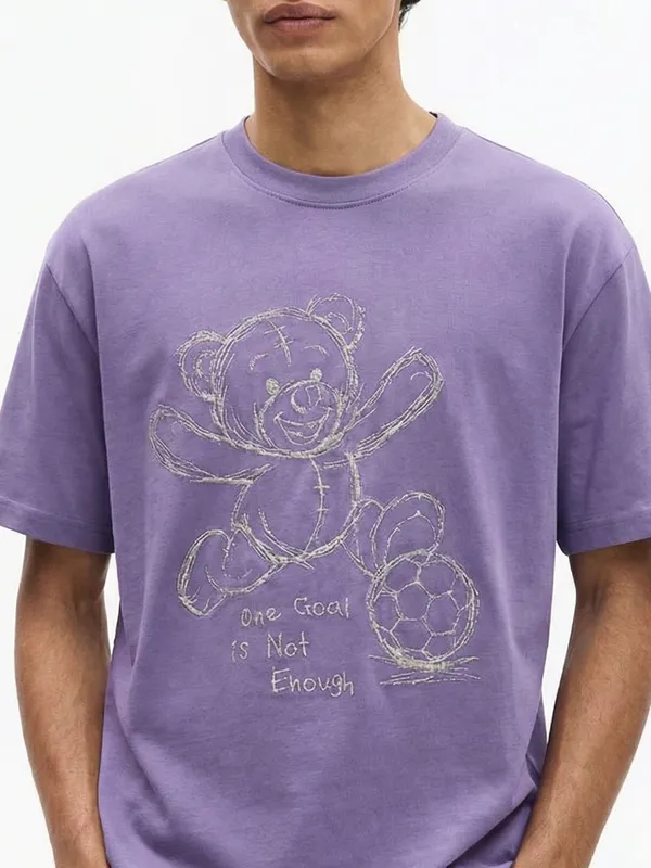 Highlander Men Purple Embroidered Round Neck T-Shirt