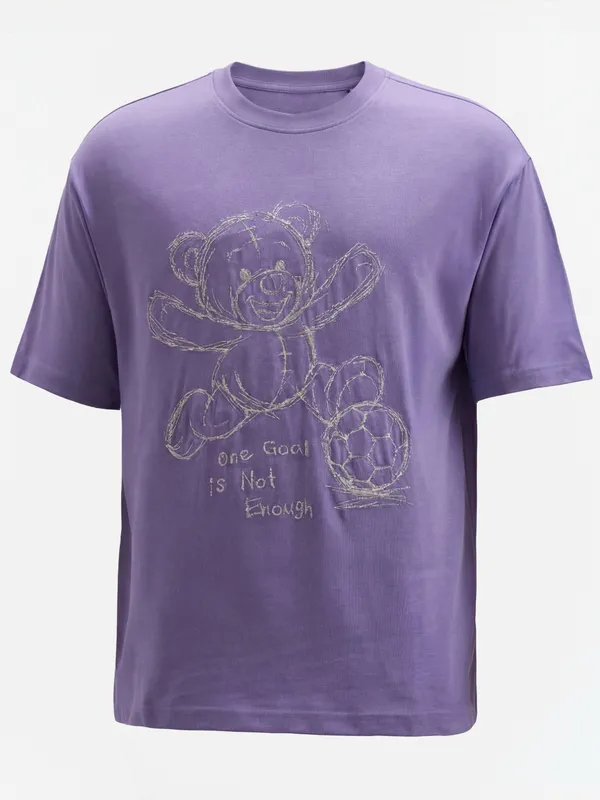 Highlander Men Purple Embroidered Round Neck T-Shirt