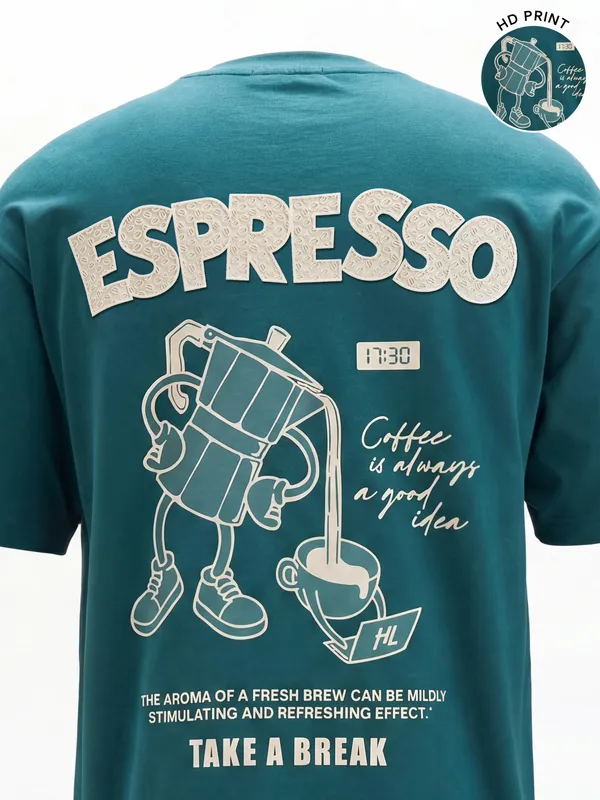 Highlander Men Teal Printed Round Neck T-Shirt