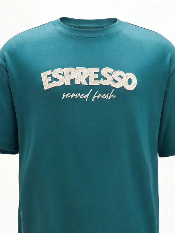 Highlander Men Teal Printed Round Neck T-Shirt