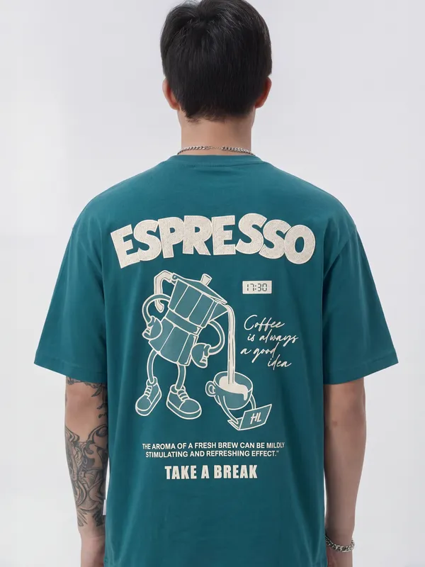 Highlander Men Teal Printed Round Neck T-Shirt