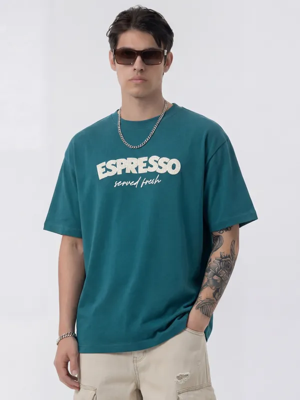 Highlander Men Teal Printed Round Neck T-Shirt