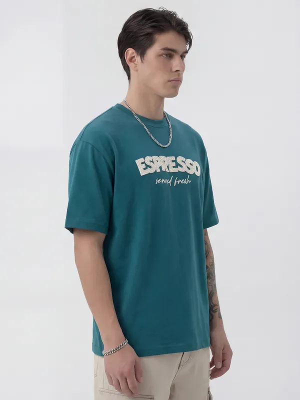 Highlander Men Teal Printed Round Neck T-Shirt