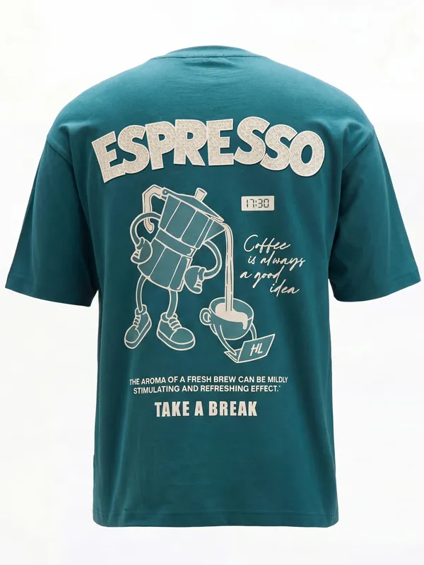 Highlander Men Teal Printed Round Neck T-Shirt