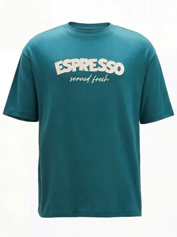 Highlander Men Teal Printed Round Neck T-Shirt