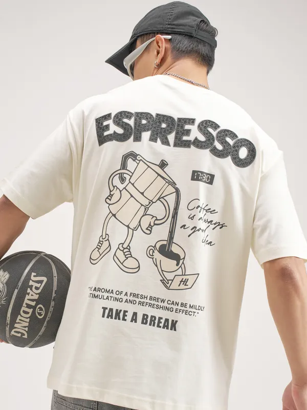 Highlander Men Off White Printed Round Neck T-Shirt