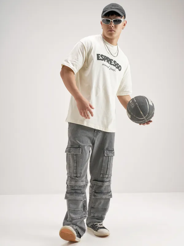 Highlander Men Off White Printed Round Neck T-Shirt