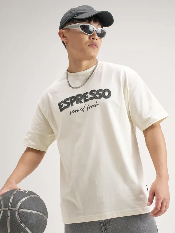 Highlander Men Off White Printed Round Neck T-Shirt