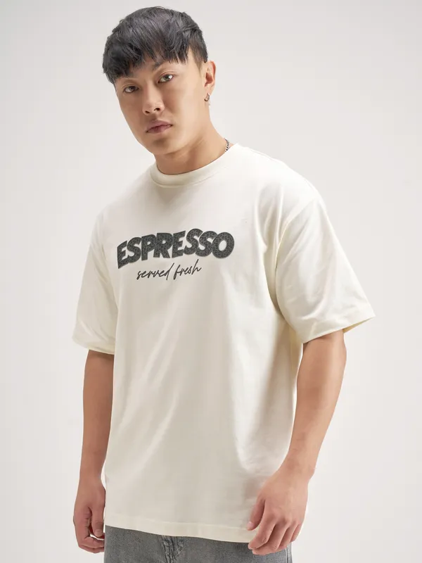 Highlander Men Off White Printed Round Neck T-Shirt