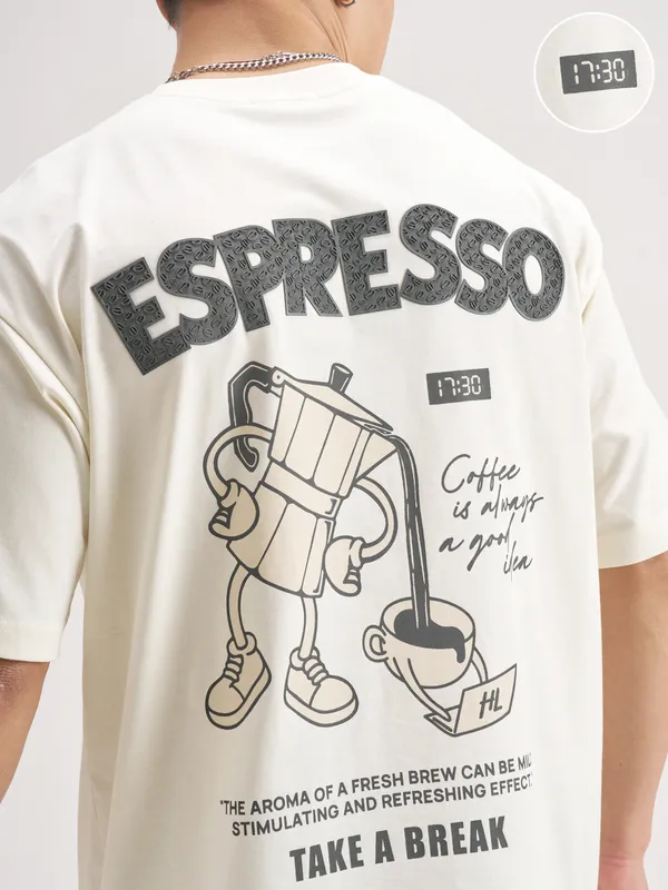 Highlander Men Off White Printed Round Neck T-Shirt