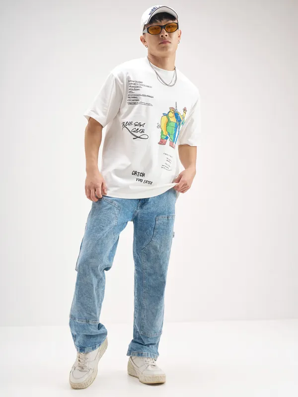 Highlander Men White Printed Round Neck T-Shirt