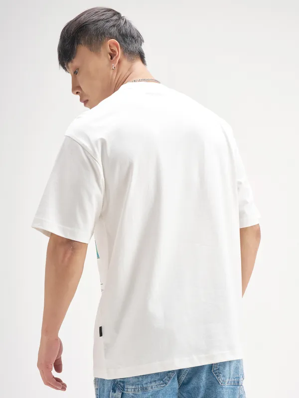 Highlander Men White Printed Round Neck T-Shirt