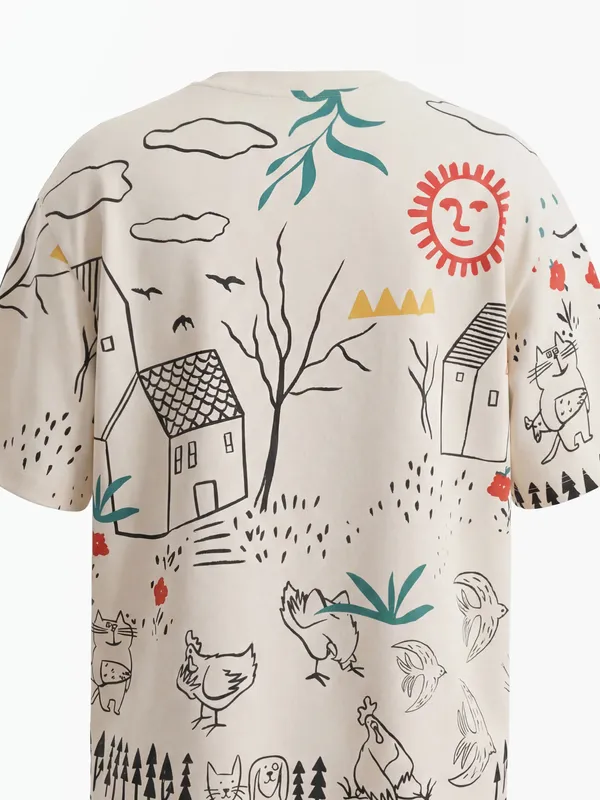 Highlander Men Off White Printed Round Neck T-Shirt