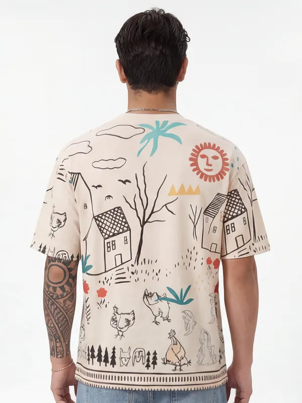 Highlander Men Off White Printed Round Neck T-Shirt