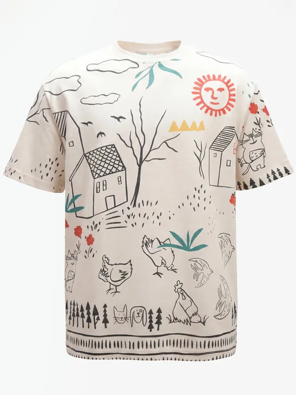 Highlander Men Off White Printed Round Neck T-Shirt