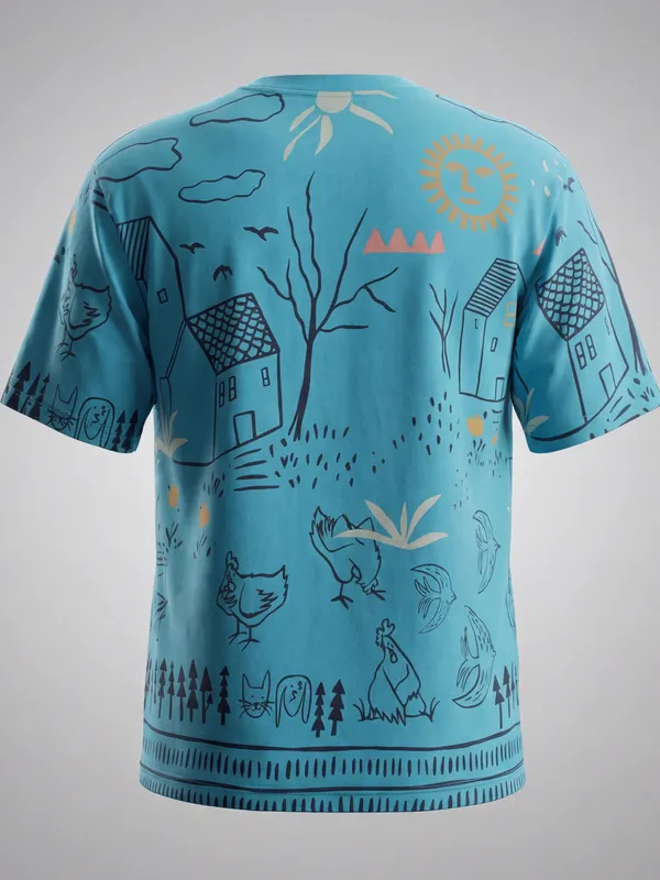 Highlander Men Blue Printed Round Neck T-Shirt