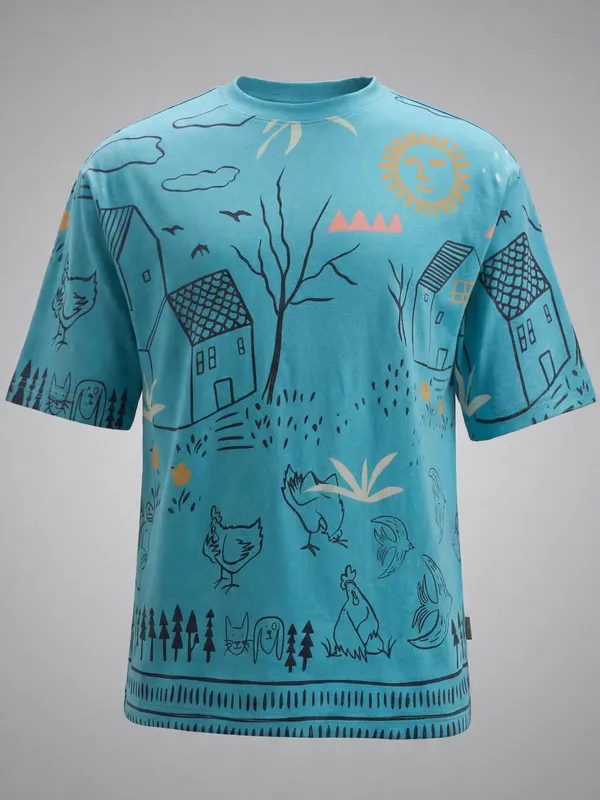 Highlander Men Blue Printed Round Neck T-Shirt