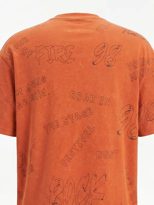 Highlander Men Orange Printed Round Neck T-Shirt
